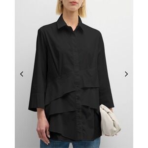 Finley Jenna Top  Womens Black Cotton Tiered Ruffled Blouse Sz‎ Medium